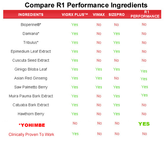 R1 Performance  ingredients